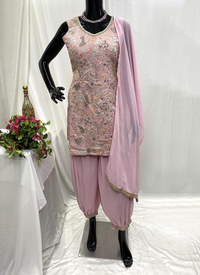 Georgette Pink Party Wear Hand Work Readymade Dhoti Suit